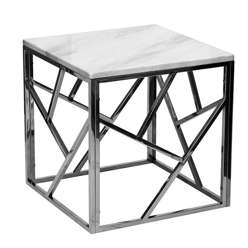 Приставной стол Serene Furnishing Chrome Marble Top Side Table Хром Белый в Перми | Loft Concept 