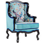 Кресло из натурального бука бирюзовое с изображением птиц и цветов Turquoise Chinoiserie Garden Armchair варинант исполнения - 2 | Loft Concept в Перми