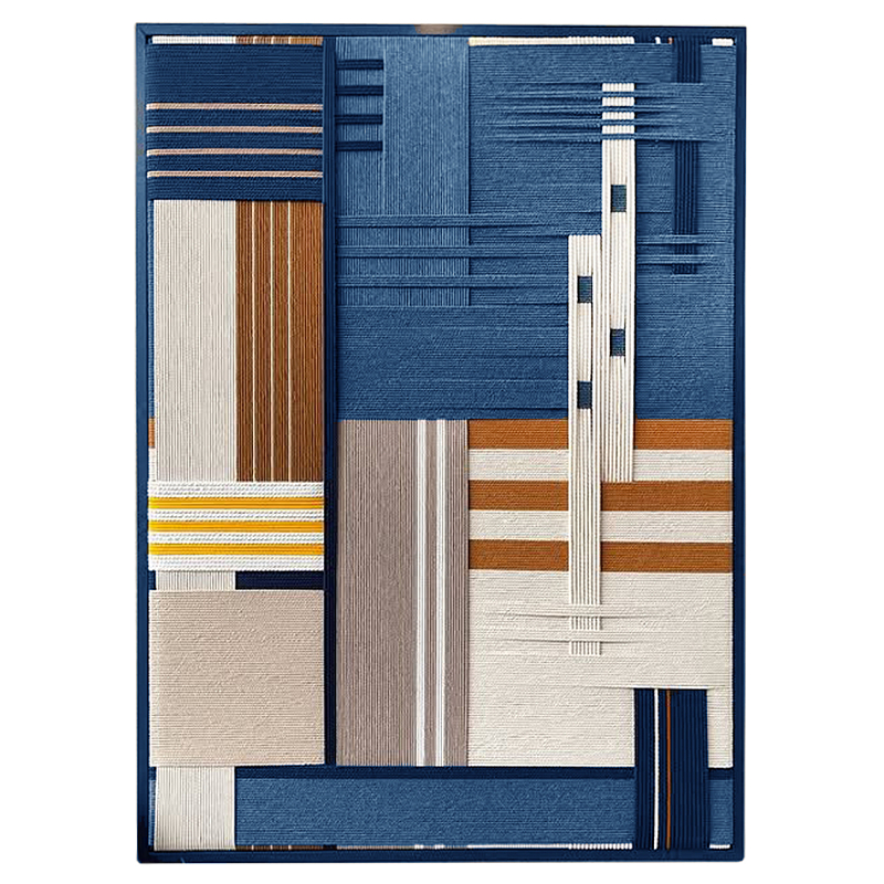 Панно из шнура Синяя геометрическая абстракция wall panel line Blue Синий Молочный Панно из шнура Синяя геометрическая абстракция wall panel line Blue Синий Молочный в Перми | Loft Concept