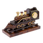 Часы настольные в виде паровоза из натурального камня Обсидиан Train Stone Clock варинант исполнения - 5 | Loft Concept в Перми