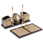 Настольный письменный набор из бежевого мрамора с часами Marble Accessory варинант исполнения - 2 | Loft Concept в Перми