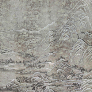 Обои ручная роспись A Thousand Li of Rivers and Mountains Colourway SC-102 on Sterling Silver gilded paper with pearlescent antiquing