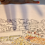 Настольная лампа с принтом на белом тканевом абажуре Roof Garden Lamp варинант исполнения - 2 | Loft Concept в Перми