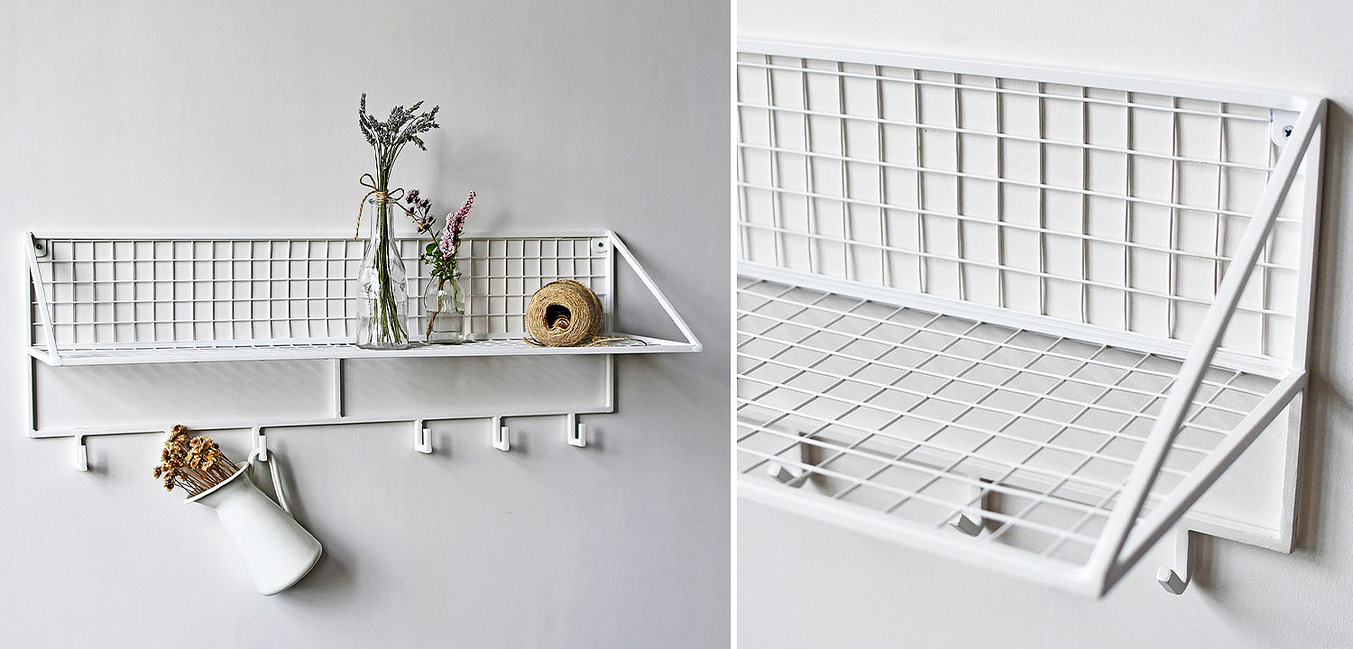 Вешалка с полкой Rhian Industrial Metal Rust Shelf White Вешалка с полкой Rhian Industrial Metal Rust Shelf White - Loft-Concept в Перми