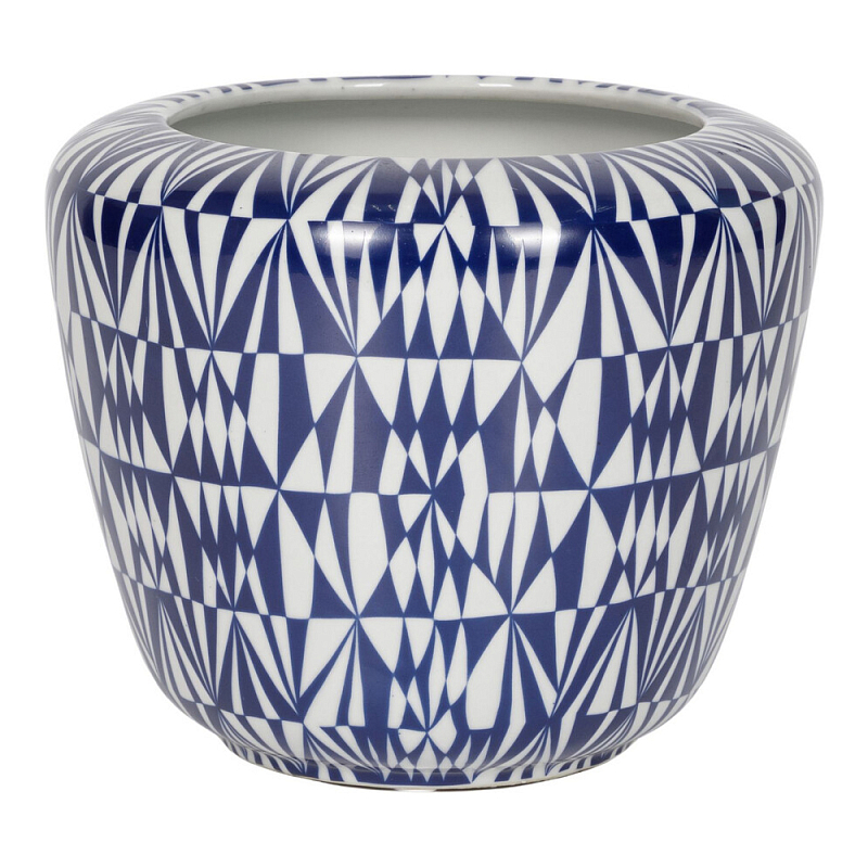 Кашпо с орнаментом в сочетании белого и синего цвета Artistic Flowerpot Синий Белый в Перми | Loft Concept 