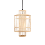 Подвесной светильник из деревянных прутьев с плафоном из натуральной ткани Light Inside the Cell варинант исполнения - 2 | Loft Concept в Перми