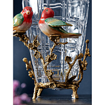 Ваза стеклянная прозрачная с бронзовым основанием в виде ветвей и фарфоровыми птичками Eden Garden варинант исполнения - 5 | Loft Concept в Перми