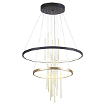 Люстра подвесная с 2-мя круглыми подвесами в черном и золотистом цвете и вертикальными подвесками Ring Horizontal варинант исполнения - 2 | Loft Concept в Перми