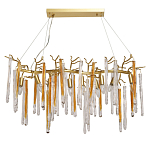 Люстра линейная золотого цвета с декоративными ветвями и длинными стеклянными подвесками в форме сосулек Droplet Chandelier варинант исполнения - 1 | Loft Concept в Перми