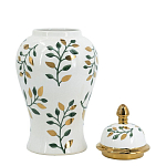 Ваза белая с крышкой с рисунком зеленых и золотых листьев 40 см Chinoiserie Ceramics варинант исполнения - 2 | Loft Concept в Перми