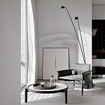 Торшер с изогнутой черной металлической стойкой и цилиндрическим плафоном Davide Groppi варинант исполнения - 7 | Loft Concept в Перми