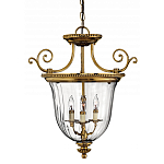Люстра подвесная цвета латунь с прозрачным стеклянным плафоном и тремя лампами в классическом стиле на цепи Hinkley варинант исполнения - 1 | Loft Concept в Перми