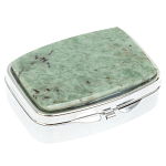 Таблетница карманная прямоугольная с 2-мя отделениями с зеркалом и накладкой из натурального камня Жадеит Silver Stone Pillboxes варинант исполнения - 1 | Loft Concept в Перми