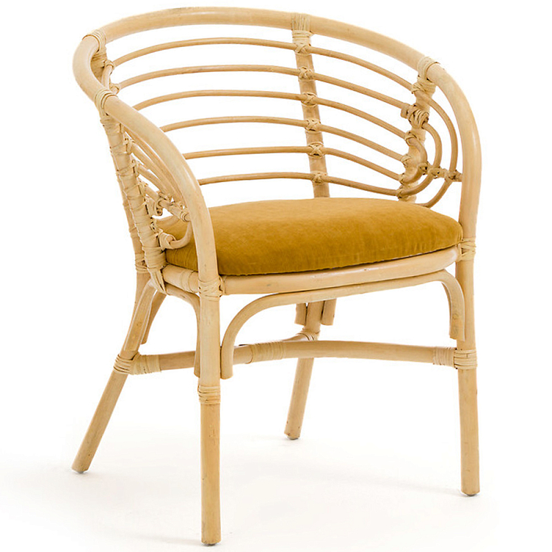Кресло из ротанга с сиденьем из велюра Vini Rattan Armchair Бежевый Горчичный Кресло из ротанга с сиденьем из велюра Vini Rattan Armchair Бежевый Горчичный в Перми | Loft Concept