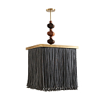 Люстра квадратная с бахромой и подвесом из деревянных бусин Psyche варинант исполнения - 1 | Loft Concept в Перми