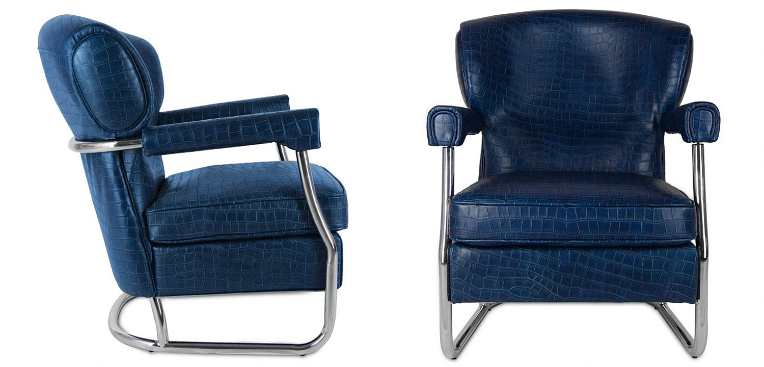 Кресло Eggert Armchair blue leather Кресло Eggert Armchair blue leather - Loft-Concept в Перми