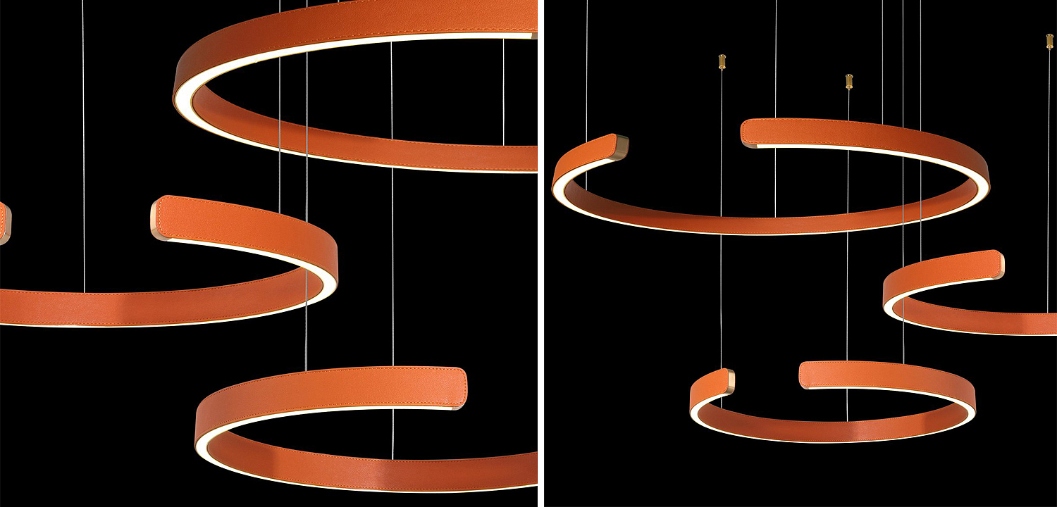 Люстра Half Ring 3 orange leather Люстра Half Ring 3 orange leather - Loft-Concept в Перми