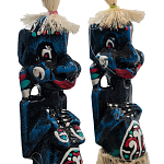 Комплект из 2-х деревянных статуэток Asmat Straw Headdress Statuettes Blue Red варинант исполнения - 3 | Loft Concept в Перми