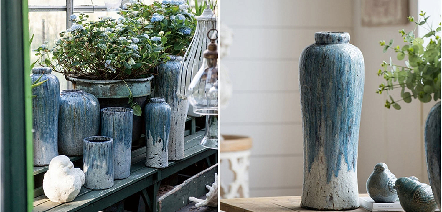 Ваза Terracotta Vase blue-white high Ваза Terracotta Vase blue-white high - Loft-Concept в Перми