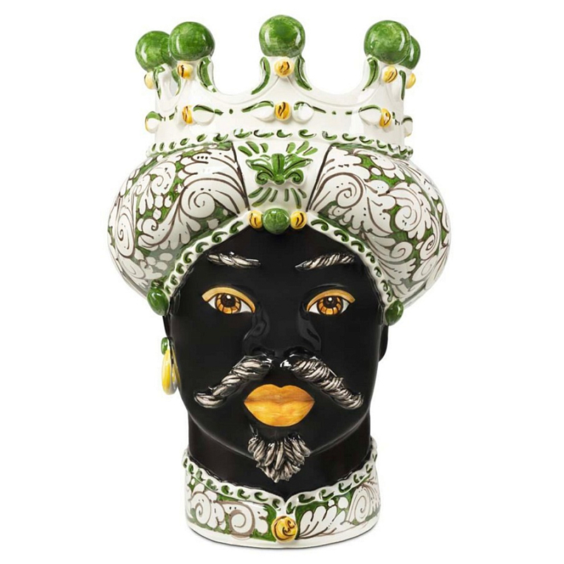 Ваза Vase Moro Man Ornate Dark Green Черный Зеленый Белый Ваза Vase Moro Man Ornate Dark Green Черный Зеленый Белый в Перми | Loft Concept