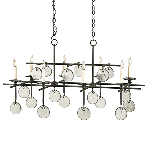 Люстра линейная черная с круглыми прозрачными подвесками Horizontal Rectangular Chandelier