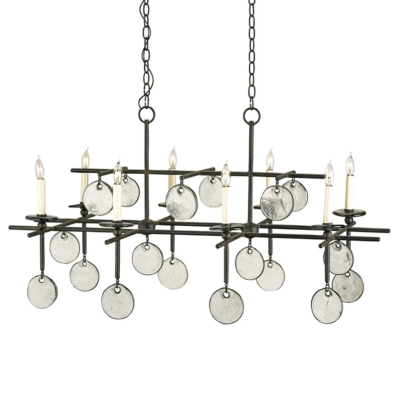 Люстра линейная черная с круглыми прозрачными подвесками Horizontal Rectangular Chandelier Черный Прозрачный Люстра линейная черная с круглыми прозрачными подвесками Horizontal Rectangular Chandelier Черный Прозрачный в Перми | Loft Concept