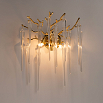 Бра золотого цвета с разветвленными ветвями и длинными прозрачными подвесками в форме стеклянных сосулек Droplet Chandelier варинант исполнения - 2 | Loft Concept в Перми