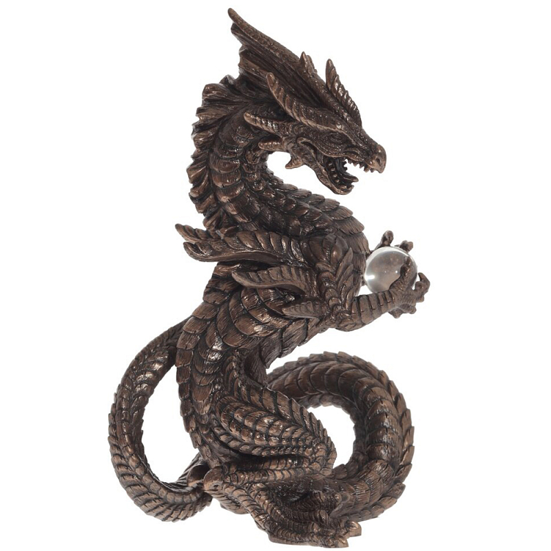 Декоративная статуэтка Дракон Dark Bronze Dragon Holding Sphere Statuette Коричневый Темная бронза в Перми | Loft Concept 