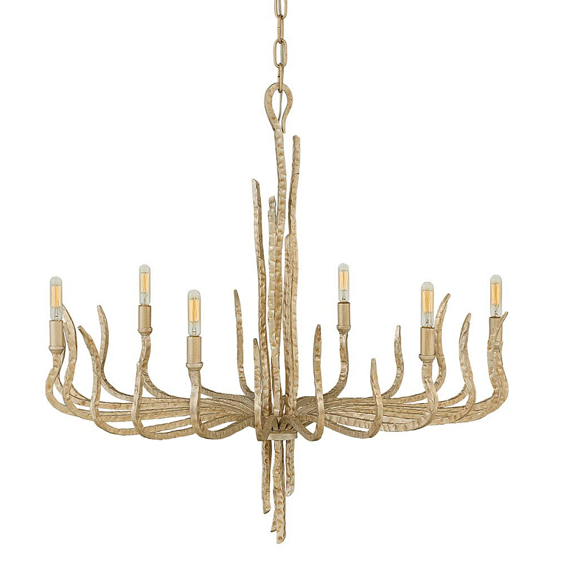 Люстра дизайнерская золотого цвета с 6-ю лампами на изогнутых рожках с текстурной поверхностью Hinkley Золотой в Перми | Loft Concept 