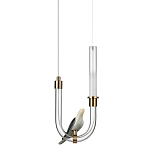 Подвесной светильник с декоративной фигуркой птицы на прозрачной изогнутой трубке Ganthea варинант исполнения - 1 | Loft Concept в Перми