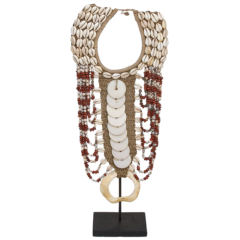 Этническое ожерелье из ракушек Aboriginal Long Discs Necklace Бежевый Коричневый Красный в Перми | Loft Concept 