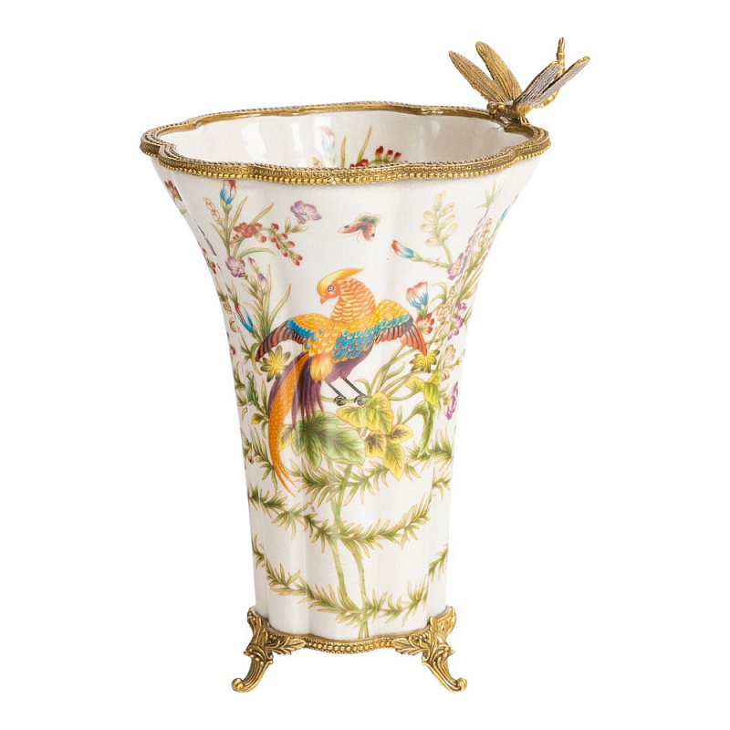 Ваза из фарфора с бронзовой стрекозой  Paradise Dragonfly Бронза Мульти в Перми | Loft Concept 