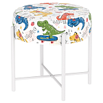 Пуф детский круглый с принтом на 4-х белых ножках Dinosaurs CHILDHOOD варинант исполнения - 1 | Loft Concept в Перми