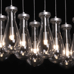 Люстра с 9-ю прозрачными плафонами из стекла в форме капли на прямоугольном потолочном основании цвета хром Lucid Rain  варинант исполнения - 5 | Loft Concept в Перми