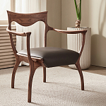 Стул деревянный с мягким сиденьем из коричневой натуральной кожи Moon Walnut Furniture варинант исполнения - 1 | Loft Concept в Перми