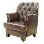 Кресло кожаное c мягкими подлокотниками на 4-х деревянных ножках из массива березы Joseph Armchair brown варинант исполнения - 2 | Loft Concept в Перми