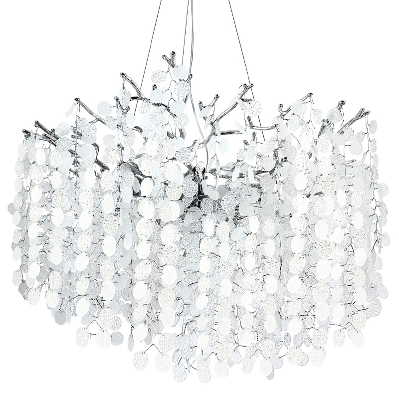 Люстра с круглыми хрустальными подвесками Fairytree Chrome Crystal Branches Chandelier 10 Хром Белое матовое стекло Люстра с круглыми хрустальными подвесками Fairytree Chrome Crystal Branches Chandelier 10 Хром Белое матовое стекло в Перми | Loft Concept