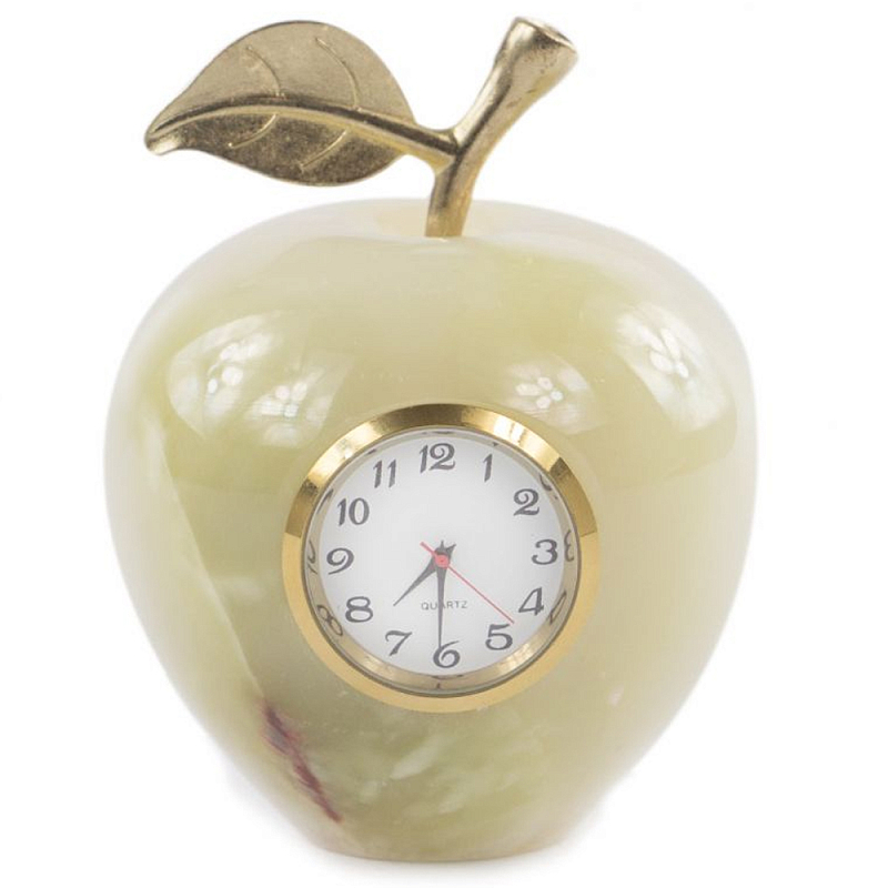Часы настольные в виде яблока из натурального камня Оникс Stone Clock Зеленый Коричневый Золотой Белый Часы настольные в виде яблока из натурального камня Оникс Stone Clock Зеленый Коричневый Золотой Белый в Перми | Loft Concept