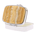 Таблетница карманная прямоугольная с 2-мя отделениями с зеркалом и накладкой из натурального камня Оникс Silver Stone Pillboxes варинант исполнения - 2 | Loft Concept в Перми