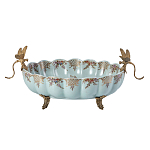 Чаша из голубого фарфора на бронзовых ножках с рисунком цветов и фигурками стрекоз Blue Garden варинант исполнения - 1 | Loft Concept в Перми