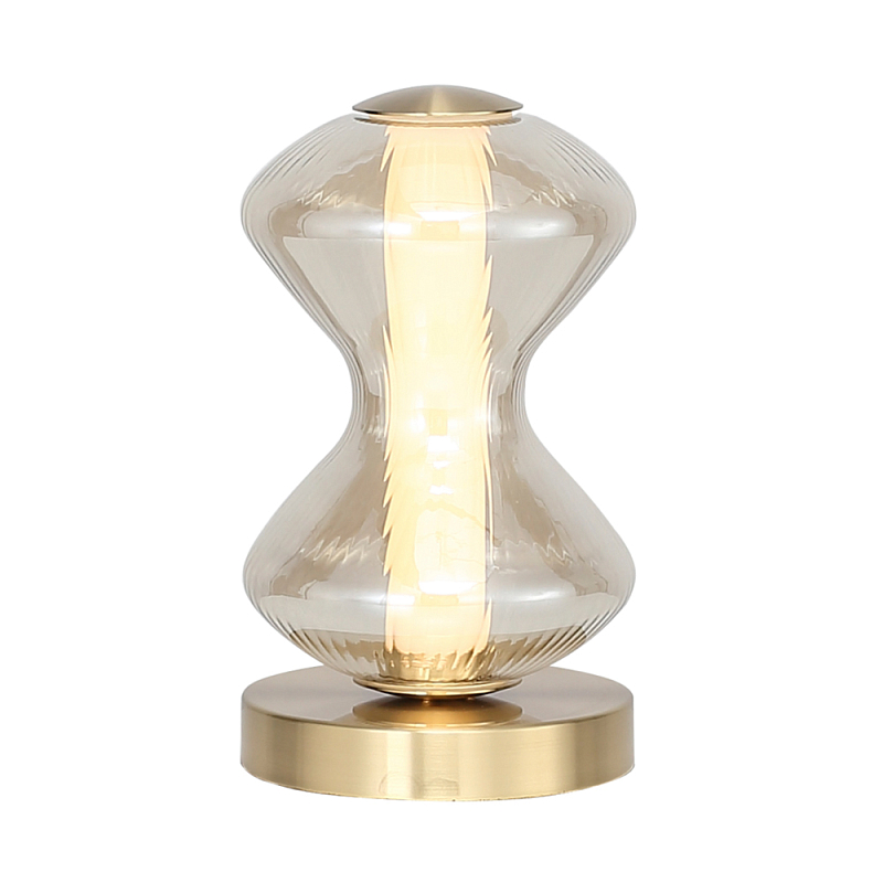 Настольная лампа светодиодная с волнообразным стеклянным плафоном Amphora of Light Коньяк Золотой в Перми | Loft Concept 