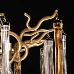 Люстра линейная золотого цвета с декоративными ветвями и длинными стеклянными подвесками в форме сосулек Droplet Chandelier варинант исполнения - 6 | Loft Concept в Перми