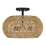Потолочный светильник с плафоном из плетеного джута и черным каркасом Quoizel варинант исполнения - 2 | Loft Concept в Перми