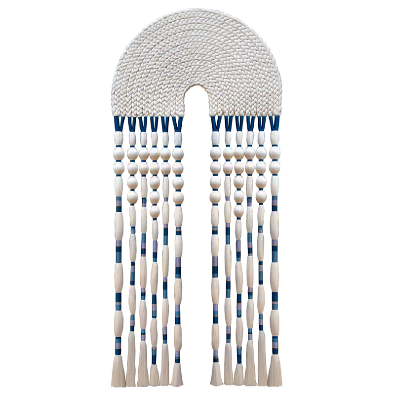 Настенное украшение из нитей Корона с кисточками Crown Wall Hanging Молочный Синий в Перми | Loft Concept 
