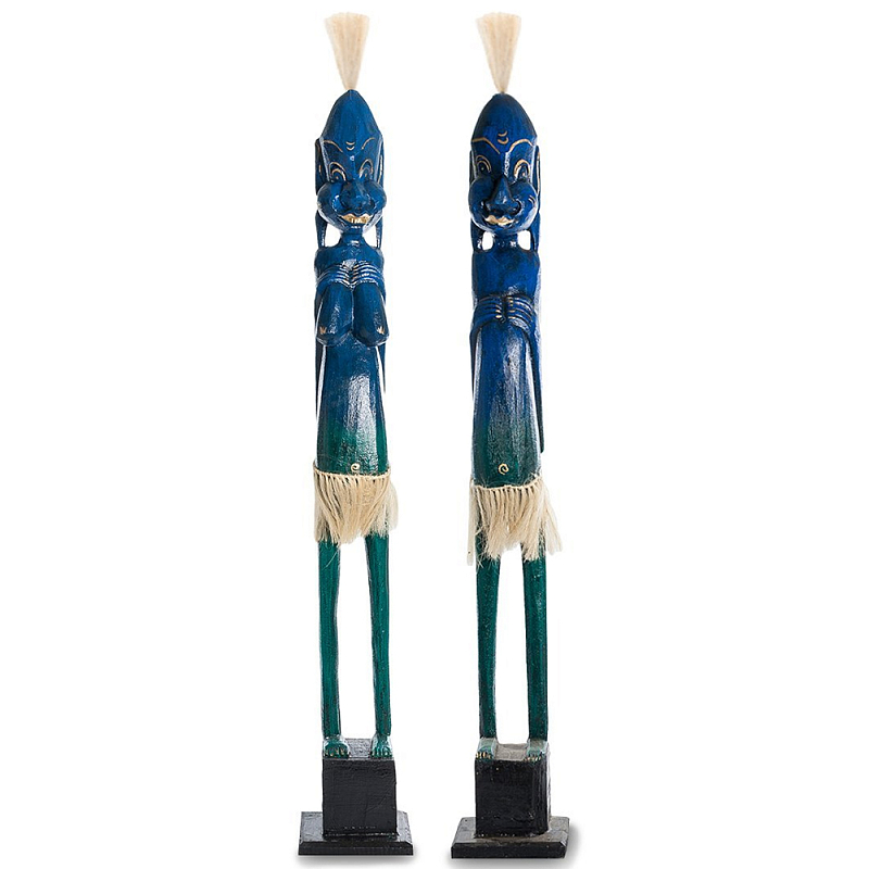 Комплект из 2-х деревянных статуэток Asmat Tall Statuettes Blue Синий Зеленый Бежевый Комплект из 2-х деревянных статуэток Asmat Tall Statuettes Blue Синий Зеленый Бежевый в Перми | Loft Concept