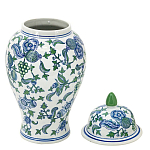 Ваза с крышкой и зелено-голубым рисунком на белом фоне 51 см Blue & White Ornament варинант исполнения - 2 | Loft Concept в Перми