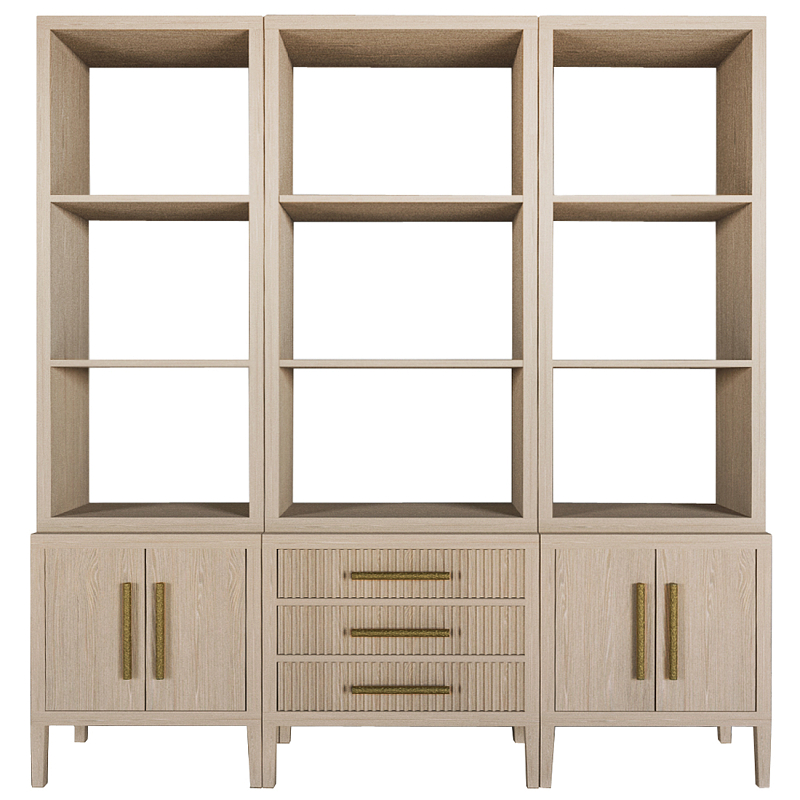 Модульный стеллаж Primo из трех составных элементов Светлый дуб Древесина Золотой в Перми | Loft Concept 