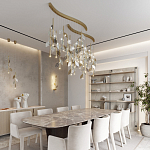 Подвесной светильник с золотистой вертикальной трубкой и декоративными прозрачными листьями из стекла Sylva  варинант исполнения - 7 | Loft Concept в Перми