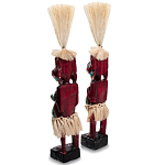 Комплект из 2-х деревянных статуэток Asmat Straw Headdress Statuettes Red Turquoise Tattoo варинант исполнения - 2 | Loft Concept в Перми