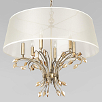 Люстра подвесная круглая с тканевым полупрозрачным абажуром и подвесками 6 ламп Gilded Elegance варинант исполнения - 4 | Loft Concept в Перми